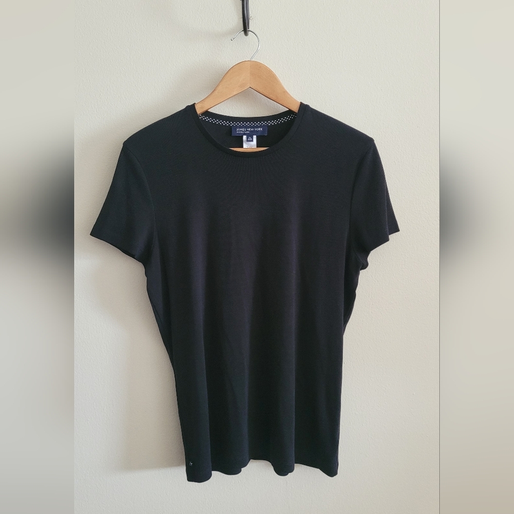 Jones New York Short Sleeved Cotton Crewneck, Women's XL, Classic Black